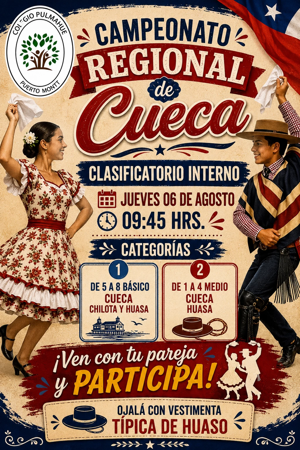 Imagen de la noticia: Colegio Pulmahue Puerto Montt convoca al Clasificatorio Interno del Campeonato Regional de Cueca