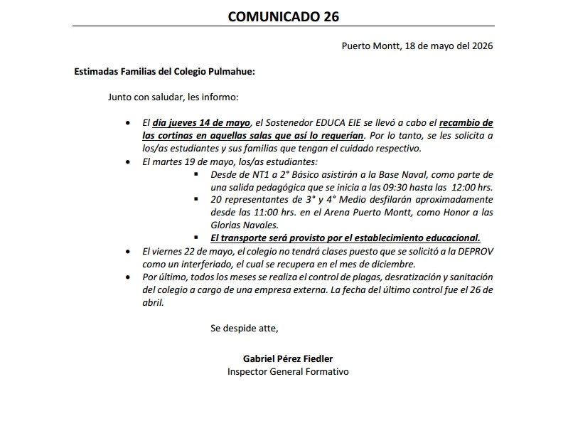 Comunicado Oficial 26, 18-05-2026